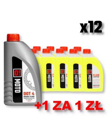 OMOTO ZESTAW 12 SZTUK PŁYN DO CHŁODNIC 1L O! FLUO XTREME COOL + OMOTO PŁYN HAMULCOWY DOT-4 O! BRAIK FLUID 455G