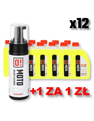 OMOTO ZESTAW 12 SZTUK PŁYN DO CHŁODNIC 1L O! FLUO XTREME COOL + OMOTO PIANKA DO MYCIA KASKU 150ML O! FOAM FRESH HELMET CLEANER