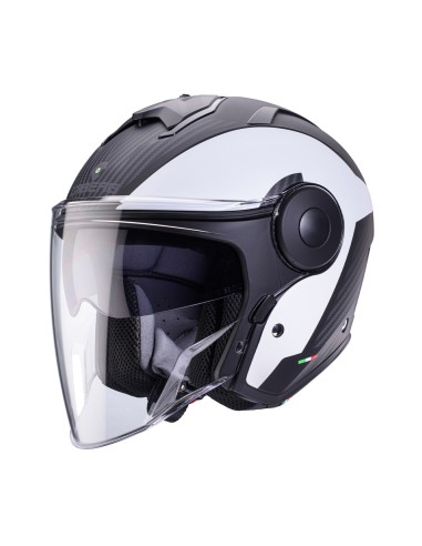 CABERG KASK OTWARTY JET Z BLENDĄ MODEL SOHO MILANO KOLOR BIAŁY/CZARNY MAT ROZMIAR M