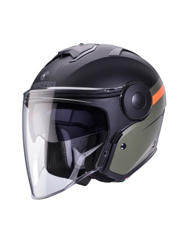 CABERG KASK OTWARTY JET Z BLENDĄ MODEL SOHO ZEPHYR KOLOR CZARNY/ZIELONY/POMARAŃCZOWY MAT ROZMIAR M