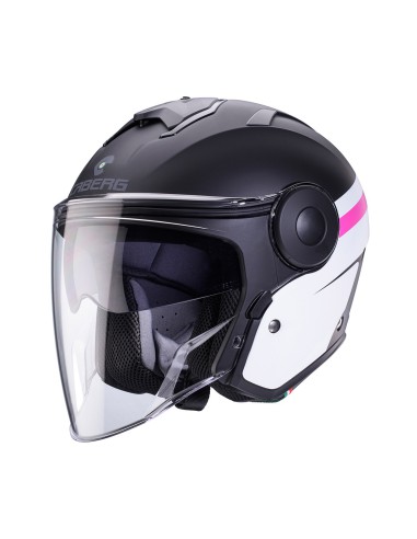 CABERG KASK OTWARTY JET Z BLENDĄ MODEL SOHO ZEPHYR KOLOR CZARNY MAT/BIAŁY/FUKSJA (INTENSYWNY ODCIEŃ RÓŻOWEGO) ROZMIAR XS