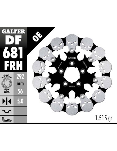 GALFER TARCZA HAMULCOWA TYŁ HARLEY-DAVIDSON (292X56X5) PŁYWAJĄCA SKULL (WZÓR CZASZKI)