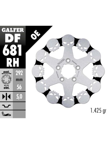 GALFER TARCZA HAMULCOWA TYŁ HARLEY-DAVIDSON (292X56X5) SKULL (WZÓR CZASZKI) (PATRZ OPIS)