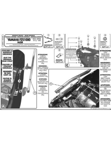 KAPPA STELAŻ KUFRA CENTRALNEGO YAMAHA FZS 1000 FAZER (01-05) ( BEZ PŁYTY )