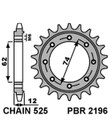 PBR ZĘBATKA PRZEDNIA 2196 22 18NC GILERA GP 800 (09-13), APRILIA SRV850 (12) (ŁAŃC. 525)