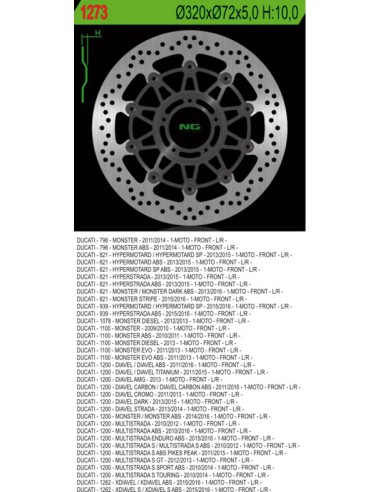 NG TARCZA HAMULCOWA PRZÓD DUCATI 796/821/1078/1100/1200 '11-'16 (320X72X5) (5X8,5MM)