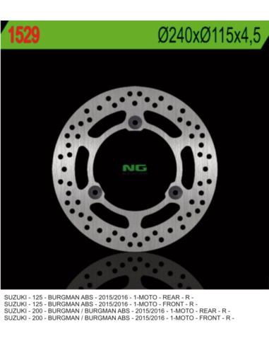 NG TARCZA HAMULCOWA PRZÓD/TYŁ SUZUKI BURGMAN 125/200 15-16 (240X115X4,5) (3OTWORY 10,5MM)