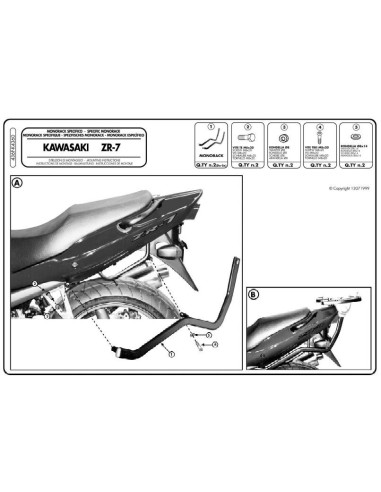 KAPPA STELAŻ KUFRA CENTRALNEGO KAWASAKI ZR7 / ZR7S 750 (99-04) ( BEZ PŁYTY )