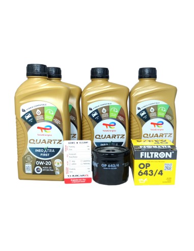 Filtr oleju + olej Total 0W20  Fiat 500X Tipo 1.0