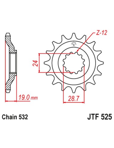 JT ZĘBATKA PRZEDNIA 529 17 KAWASAKI ZX 10 B1-B3 TOMCAT '88-90' (52917JT) (ŁAŃC. 532)