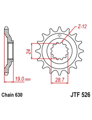 JT ZĘBATKA PRZEDNIA 527M 15 KAWASAKI GPZ 1000 A1-A3 '86-89' (527M15JT) (ŁAŃC. 630)