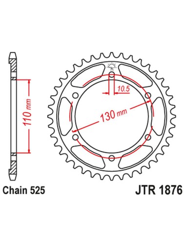 JT ZĘBATKA TYLNA 4385 43 SUZUKI GSXR 600 '11-'19, YAMAHA MT-07 '14-'22, XSR 700 '16-'22 (438543JT) (ŁAŃC. 525) CZARNA (ORYG)