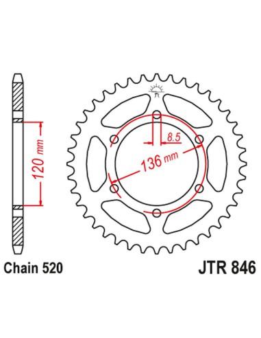 JT ZĘBATKA TYLNA 859 43 YAMAHA TZR 250 '89-, (FZR 400RR '90-95 KONWERSJA) (85943JT) (ŁAŃC. 520) NA ZAMÓWIENIE