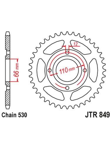 JT ZĘBATKA TYLNA 849 38 YAMAHA RD 250 '77-78, RD 400 '76-78 (84938JT) (ŁAŃC. 530) NA ZAMÓWIENIE