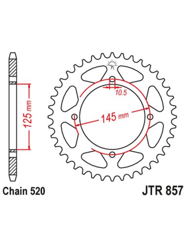 JT ZĘBATKA TYLNA 857 47 YAMAHA XV 125 VIRAGO '97-01, XVS 125 DRAG STAR '00-04, TT 600R '04, (85747JT) (ŁAŃC. 520) KOLOR CZARNY