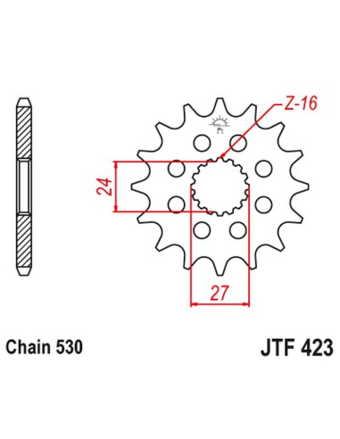 JT ZĘBATKA PRZEDNIA 2190 17 Z GUMĄ SUZUKI GSXR 1000 '09-'16, HAYABUSA '08-'23, B-KING '08-'12 (-1) (219017JTRB) (ŁAŃC. 530)