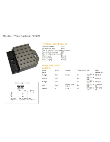 DZE REGULATOR NAPIĘCIA KTM, YAMAHA DT 50 R/SM/X '03-'06, MBK 50, MALAGUTI XSM 50 (1D4-H3598-00)