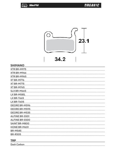 MOTO-MASTER WYPRZEDAŻ BIKE PRO KLOCKI HAMULCOWE ROWEROWE ORGANICZNE PASUJE DO SHIMANO XTR BR-M975, BR-M966, BR-M965, XT BR-M776,
