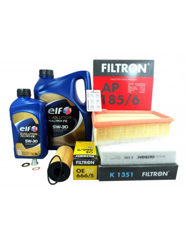 Zestaw 3x filtron+ 5W30 elf full fe 6l + korek