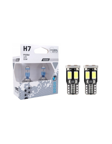 Zestaw żarówek Vision H7 12V 120% + W5W LED Canbus